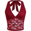 image:imageMakeMeChic Womens Lace Halter Top Backless Sexy Cut Festival Rave Going Out TopsBurgundy