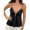 image:imageMakeMeChic Womens Lace Tank Top Black Satin Silk Elegant Coquette Dressy TopsBlack