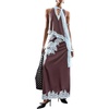 image:imageMakeMeChic Womens Lace Trim Camisole Tops Satin Halter Sleeveless Asymmetrical Going Out Tank TopsCoffee Brown