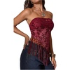 image:imageMakeMeChic Womens Sequin Tube Top Fringe Y2K Tassel Mesh Sheer Rave Sparkly Party Tops Concert OutfitsRed