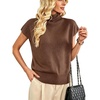 image:imageMakeMeChic Womens Turtleneck Sweater Vest Mock Neck Cap Sleeve Summer Knit Tops Pullover SweatersCoffee Brown