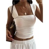 image:imageMakeMeChic Womens Wide Strap Tank Tops Square Neck Crop Sleeveless Slimming Summer Boho TopsBeige