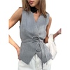 image:imageMakeMeChic Womens Wrap Blouse Vest Sleeveless Blazer  Tie SideV NeckBeltedElegant Office ShirtBusiness Casual TopGrey