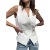 image:imageMakeMeChic Womens Wrap Blouse Vest Sleeveless Blazer  Tie SideV NeckBeltedElegant Office ShirtBusiness Casual TopWhite