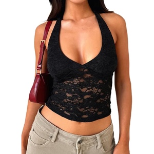 image:imageMakeMeChic Womens Lace Halter Top Backless Sexy Cut Festival Rave Going Out TopsBlack