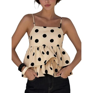 image:imageMakeMeChic Womens Polka Dots Camisole Top Ruffle Layered Y2k Sleeveless Summer Crop Tank TopsApricot