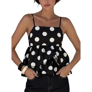 image:imageMakeMeChic Womens Polka Dots Camisole Top Ruffle Layered Y2k Sleeveless Summer Crop Tank TopsBlack