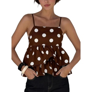 image:imageMakeMeChic Womens Polka Dots Camisole Top Ruffle Layered Y2k Sleeveless Summer Crop Tank TopsBrown