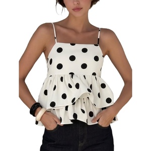 image:imageMakeMeChic Womens Polka Dots Camisole Top Ruffle Layered Y2k Sleeveless Summer Crop Tank TopsMulticolor