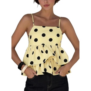 image:imageMakeMeChic Womens Polka Dots Camisole Top Ruffle Layered Y2k Sleeveless Summer Crop Tank TopsYellow