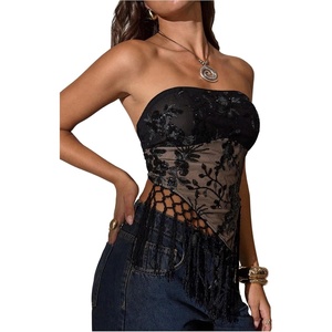 image:imageMakeMeChic Womens Sequin Tube Top Fringe Y2K Tassel Mesh Sheer Rave Sparkly Party Tops Concert OutfitsBlack