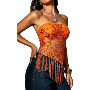 image:imageMakeMeChic Womens Sequin Tube Top Fringe Y2K Tassel Mesh Sheer Rave Sparkly Party Tops Concert OutfitsOrange