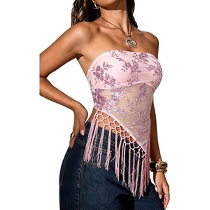 image:imageMakeMeChic Womens Sequin Tube Top Fringe Y2K Tassel Mesh Sheer Rave Sparkly Party Tops Concert OutfitsPink