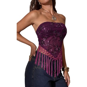 image:imageMakeMeChic Womens Sequin Tube Top Fringe Y2K Tassel Mesh Sheer Rave Sparkly Party Tops Concert OutfitsPurple