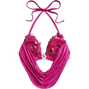 image:imageMakeMeChic Womens Summer Sequin Halter Crop Tank Top Y2k Sparkly Draped Backless Going Out TopsHot Pink