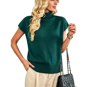 image:imageMakeMeChic Womens Turtleneck Sweater Vest Mock Neck Cap Sleeve Summer Knit Tops Pullover SweatersGreen