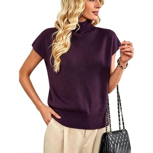 image:imageMakeMeChic Womens Turtleneck Sweater Vest Mock Neck Cap Sleeve Summer Knit Tops Pullover SweatersPurple