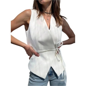 image:imageMakeMeChic Womens Wrap Blouse Vest Sleeveless Blazer  Tie SideV NeckBeltedElegant Office ShirtBusiness Casual TopWhite