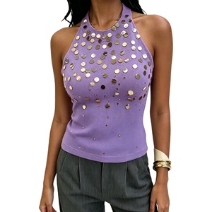 image:imageMakeMeChic Womens Y2K Sequin Halter Tank Top Going Out Sparkly Knit Cami Shirts Summer Sexy Sleeveless TopsMauve Purple