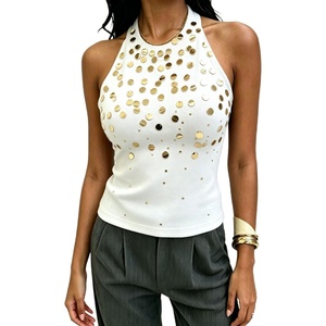 image:imageMakeMeChic Womens Y2K Sequin Halter Tank Top Going Out Sparkly Knit Cami Shirts Summer Sexy Sleeveless TopsWhite