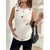 image:imageMAKEMECHIC Womens Maternity Sweater Tops Floral Sleeveless Crew Neck Summer Pregnancy Knit TopsWhite