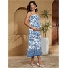 image:imageMAKEMECHIC Womens Summer Boho Maternity Dress Floral Flowy Beach Maxi Long SundressBlue and White
