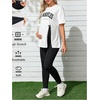 image:imageMakeMeChic Womens Maternity 2 Piece Outfits Sport Letter Graphic Tee and Adjustable Elastic Waist Legging