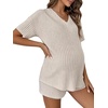 image:imageMakeMeChic Womens Maternity 2 Piece Sets Summer Rib Knit Top and Short  Mama ClothesLoungeShort Sleeve Tee ShirtPregnancy PajamasBump Friendly OutfitsApricot