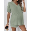 image:imageMakeMeChic Womens Maternity 2 Piece Sets Summer Rib Knit Top and Short  Mama ClothesLoungeShort Sleeve Tee ShirtPregnancy PajamasBump Friendly OutfitsGreen