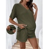image:imageMakeMeChic Womens Maternity 2 Piece Sets Summer Rib Knit Top and Short  Mama ClothesLoungeShort Sleeve Tee ShirtPregnancy PajamasBump Friendly OutfitsOlive Green