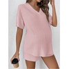 image:imageMakeMeChic Womens Maternity 2 Piece Sets Summer Rib Knit Top and Short  Mama ClothesLoungeShort Sleeve Tee ShirtPregnancy PajamasBump Friendly OutfitsPink