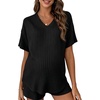 image:imageMakeMeChic Womens Maternity 2 Piece Sets Summer Rib Knit Top and Short  Mama ClothesLoungeShort Sleeve Tee ShirtPregnancy PajamasBump Friendly OutfitsBlack