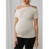 image:imageMakeMeChic Womens Maternity Asymmetrical Tops Summer Short Sleeve 3D Floral Casual Pregnancy Tee ShirtsApricot