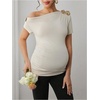 image:imageMakeMeChic Womens Maternity Asymmetrical Tops Summer Short Sleeve 3D Floral Casual Pregnancy Tee ShirtsApricot
