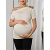 image:imageMakeMeChic Womens Maternity Asymmetrical Tops Summer Short Sleeve 3D Floral Casual Pregnancy Tee ShirtsApricot