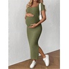 image:imageMakeMeChic Womens Maternity Baby Shower Dress Square Neck Bodycon Dresses  Summer Pregnant Photoshoot Outfits Split  Long Maxi Casual Going OutArmy Green