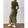 image:imageMakeMeChic Womens Maternity Baby Shower Dress Square Neck Bodycon Dresses  Summer Pregnant Photoshoot Outfits Split  Long Maxi Casual Going OutArmy Green