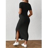 image:imageMakeMeChic Womens Maternity Baby Shower Dress Square Neck Bodycon Dresses  Summer Pregnant Photoshoot Outfits Split  Long Maxi Casual Going OutBlack