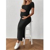 image:imageMakeMeChic Womens Maternity Baby Shower Dress Square Neck Bodycon Dresses  Summer Pregnant Photoshoot Outfits Split  Long Maxi Casual Going OutBlack