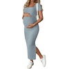 image:imageMakeMeChic Womens Maternity Baby Shower Dress Square Neck Bodycon Dresses  Summer Pregnant Photoshoot Outfits Split  Long Maxi Casual Going OutBlue
