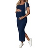 image:imageMakeMeChic Womens Maternity Baby Shower Dress Square Neck Bodycon Dresses  Summer Pregnant Photoshoot Outfits Split  Long Maxi Casual Going OutDark Blue