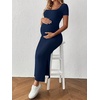image:imageMakeMeChic Womens Maternity Baby Shower Dress Square Neck Bodycon Dresses  Summer Pregnant Photoshoot Outfits Split  Long Maxi Casual Going OutDark Blue
