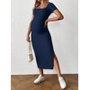 image:imageMakeMeChic Womens Maternity Baby Shower Dress Square Neck Bodycon Dresses  Summer Pregnant Photoshoot Outfits Split  Long Maxi Casual Going OutDark Blue