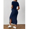 image:imageMakeMeChic Womens Maternity Baby Shower Dress Square Neck Bodycon Dresses  Summer Pregnant Photoshoot Outfits Split  Long Maxi Casual Going OutDark Blue
