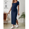 image:imageMakeMeChic Womens Maternity Baby Shower Dress Square Neck Bodycon Dresses  Summer Pregnant Photoshoot Outfits Split  Long Maxi Casual Going OutDark Blue