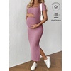 image:imageMakeMeChic Womens Maternity Baby Shower Dress Square Neck Bodycon Dresses  Summer Pregnant Photoshoot Outfits Split  Long Maxi Casual Going OutHot Pink