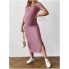 image:imageMakeMeChic Womens Maternity Baby Shower Dress Square Neck Bodycon Dresses  Summer Pregnant Photoshoot Outfits Split  Long Maxi Casual Going OutHot Pink