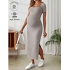 image:imageMakeMeChic Womens Maternity Baby Shower Dress Square Neck Bodycon Dresses  Summer Pregnant Photoshoot Outfits Split  Long Maxi Casual Going OutKhaki