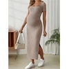 image:imageMakeMeChic Womens Maternity Baby Shower Dress Square Neck Bodycon Dresses  Summer Pregnant Photoshoot Outfits Split  Long Maxi Casual Going OutPink
