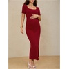 image:imageMakeMeChic Womens Maternity Baby Shower Dress Square Neck Bodycon Dresses  Summer Pregnant Photoshoot Outfits Split  Long Maxi Casual Going OutRed